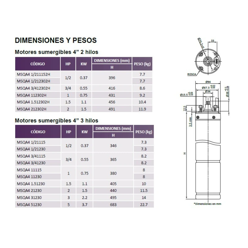 Motor Sumergible 4" Msqa4 53460 - Imagen 4